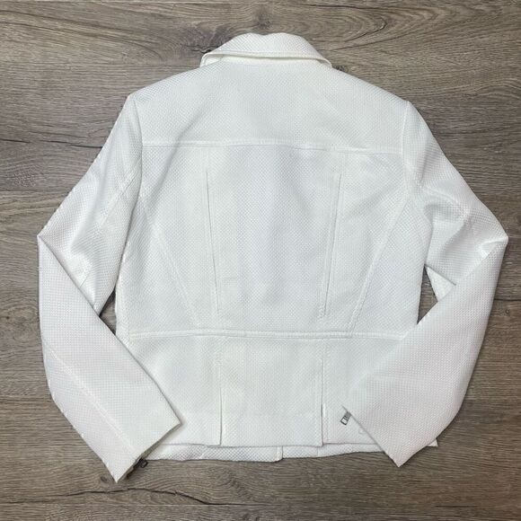 IMNYC Isaac Mizrahi White Jacket Size Small Full Zip Collared Motorcycle Texture - Picture 12 of 12